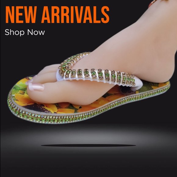 Women's Luxury Flip Flops Yellow Flowes crystals and rhinestones, all occasions. - Picture 14 of 17